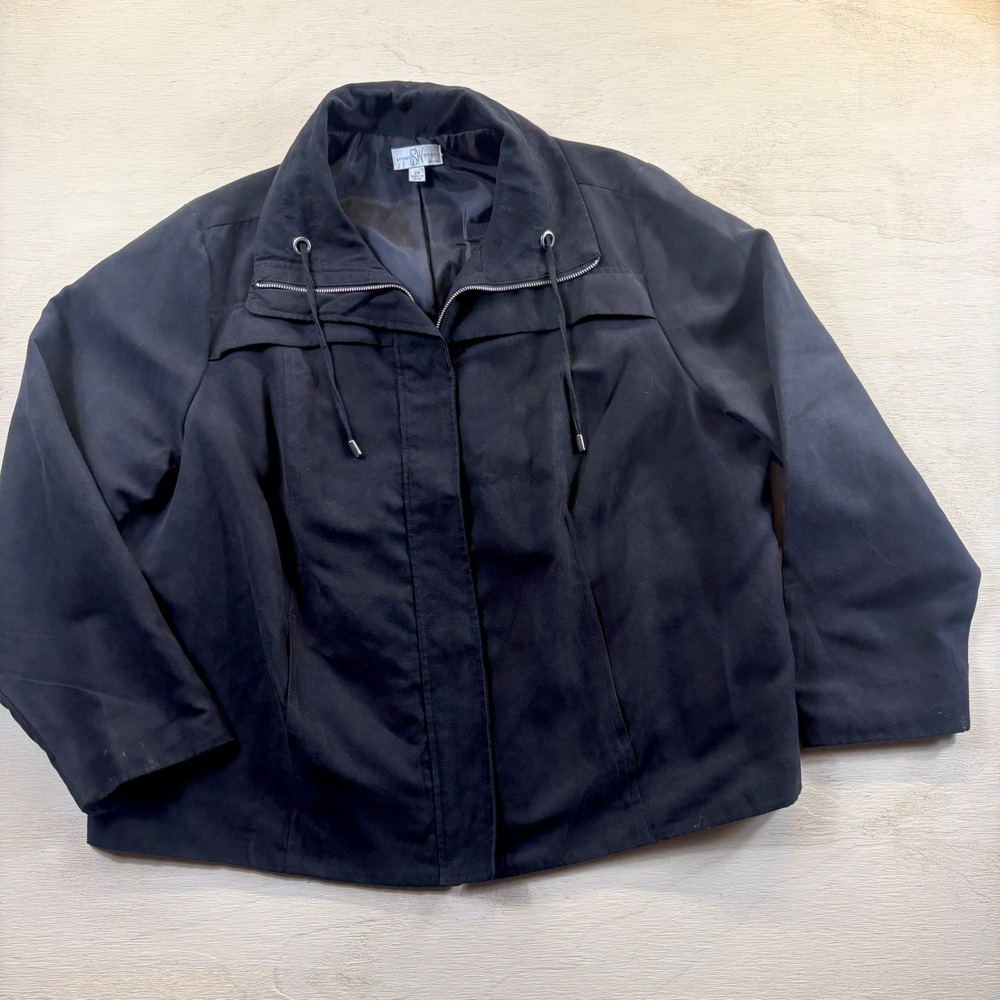 S&W Womens 2XL Black Faux Suede Zip Up Lined Jacket Utility Casual Minimalist